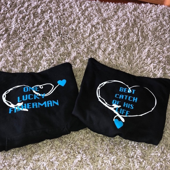 Hanes Tops - Fishing couples sweatshirt custom made outdoor couples tops size medium blue​​​